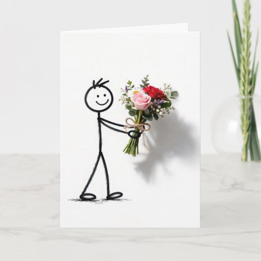Thank You Stickman With Rose Bouquet カード (正面)