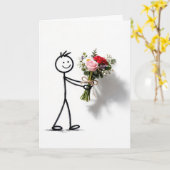 Thank You Stickman With Rose Bouquet カード (黄色い花)