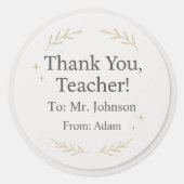 Thank You Teacher – Custom Name Sticker Gift ラウンドシール (正面)