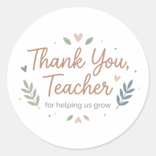 Thank You Teacher for Helping Us Grow ラウンドシール (正面)