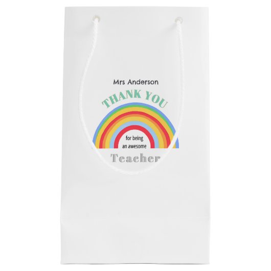 Thank You Teacher Rainbow Personalized スモールペーパーバッグ (正面)