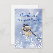 Thank You Teacher Watercolor Chickadee Winter サンキューカード (正面/裏面)