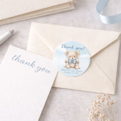 Thank You Teddy Bear Boy Baby Shower ラウンドシール