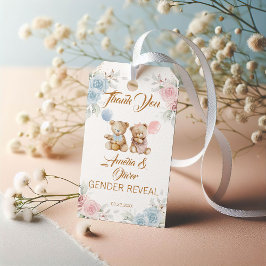 Thank You Teddy Bear Pink Blue Gender Reveal ギフトタグ