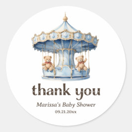 Thank You Teddy Bear Twin Boy Baby Showerステッカー ラウンドシール