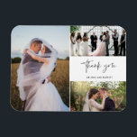 Thank You Three Photo Collage 結婚's マグネット<br><div class="desc">黒モダンと白の感謝していデザインの結婚あなたの写真の3つのお気に入りのを搭載した磁石。あなたの家族や友人に、これらの美しいキープサケの一結婚つと一緒にあなたのお祝いの一部であることのあなたの感謝を示しなさい。下の連絡ボタもしンを使って写真を見る必要がある場合は写真の色の要求をカスタム受け取る。</div>