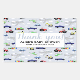 Thank You Transport Pattern Boy Baby Shower 長方形シール
