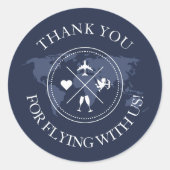 Thank you Travel結婚's World Map Navy Blue ラウンドシール (正面)