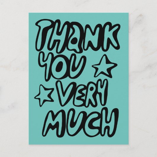 THANK YOU VERY MUCH Bubble Lettersティール（緑がかった色）カスタム ポストカード (正面)