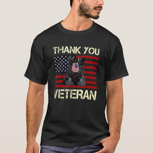 Thank You Veterans Combat Boots American Flag Vete Tシャツ (正面)