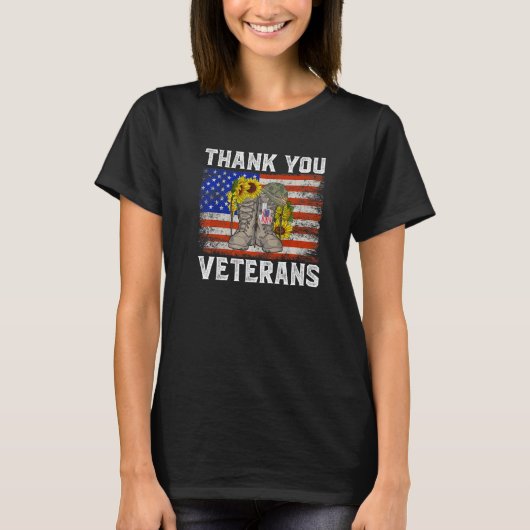 Thank You Veterans Combat Boots Sunflower Veteran  Tシャツ (正面)