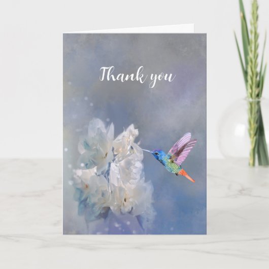 Thank You Water Color Hummingbird White Flower art サンキューカード (正面)