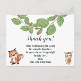 Thank You Water Color Woodland Animals ポストカード