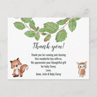 Thank You Water Color Woodland Animals ポストカード
