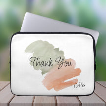 Thank You Watercolor Peach and Green カスタムネーム