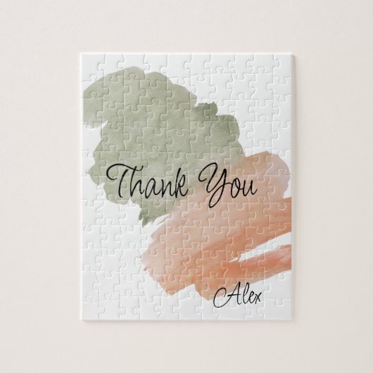Thank You Watercolor Peach and Green 名前入り ジグソーパズル (縦)