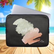 Thank You Watercolor Peach and Green Custom Name