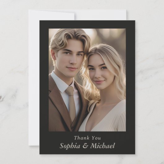 Thank You Wedding Card Photograph Modern Floral サンキューカード (正面)