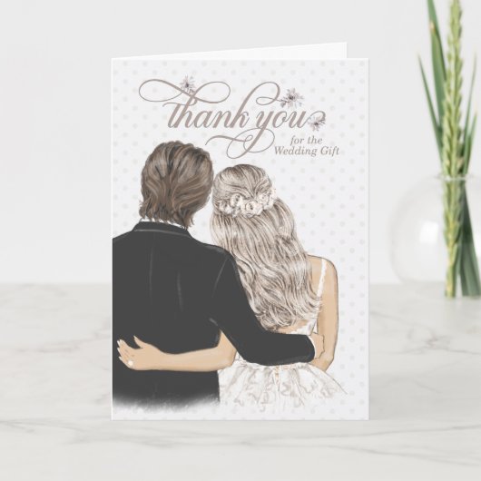 Thank You Wedding Gift Bride and Groom Taupe カード (正面)