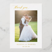 Thank you wedding photo gold script white  箔招待状 (正面)