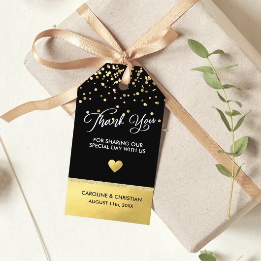THANK YOU White フェイク Black Gold Foilハート結婚's ギフトタグ