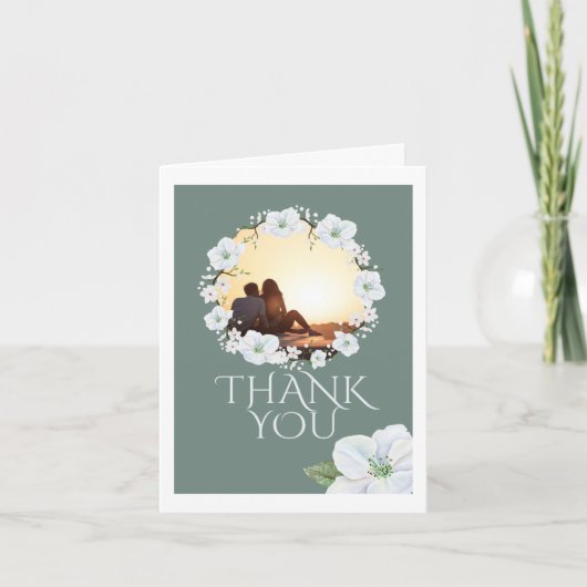Thank You White Apple Blossomリース写真結婚s カード (正面)