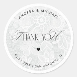 Thank You White Lace Wedding Favor Label ラウンドシール