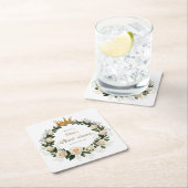 Thank You White Roses & Baby's Breath スクエアペーパーコースター (インサイチュ)