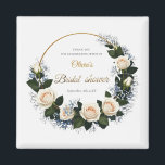 Thank You White Roses & Blue Baby’s Breath  マグネット<br><div class="desc">Delicate white roses and airy sprigs of baby’s breath come together in a graceful floral wreath, perfect for adding soft, romantic charm to bridal shower products. This elegant wreath design is ideal for invitations, thank you cards, favour tags, or décor, setting a gentle, feminine tone that feels fresh and timeless....</div>