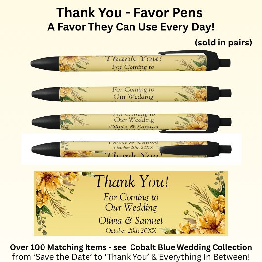 Thank You with Golden Yellow Flowers 黒ボールペン