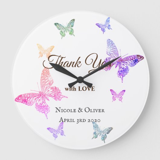 Thank You with Love Colorful Butterflies ラージ壁時計 (正面)