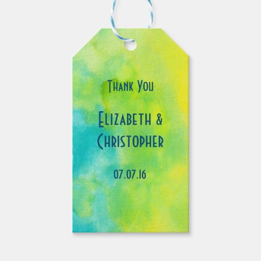 Thank You Yellow and Blue Water Color ギフトタグ (正面)