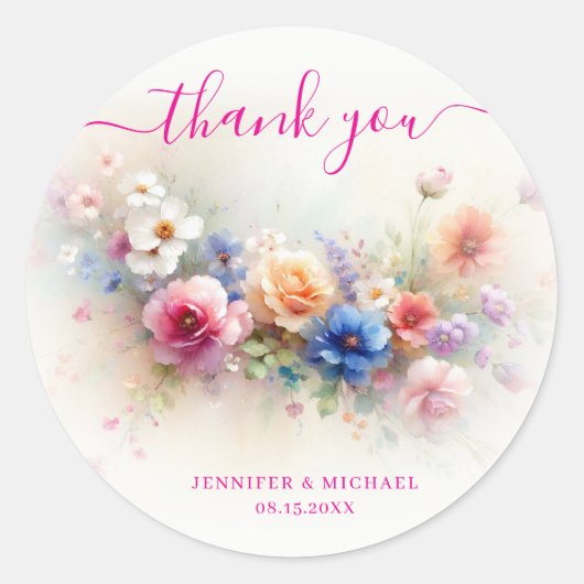 Thank You Your Custom Text Aquarell Flowers Trendy ラウンドシール (正面)