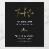 Thank You's Minimalist 結婚金ゴールドスクリプトブラック ワインラベル (シングルラベル)