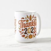 Thankful 2025 Autumn Pumpkin Thanksgiving Mug コーヒーマグカップ (正面右)