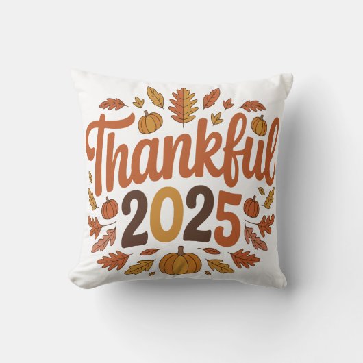 Thankful 2025 Autumn Thanksgiving Pumpkin Home クッション (正面)