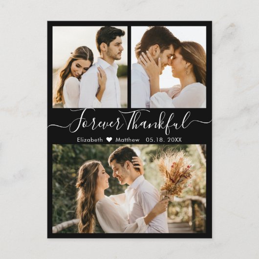 Thankful 3 Photo Collage'結婚s Thank You ポストカード (正面)