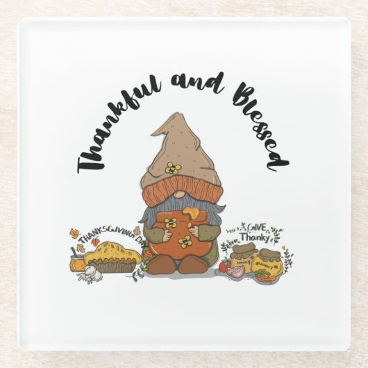 Thankful and Blessed Gnome ガラスコースター (正面)
