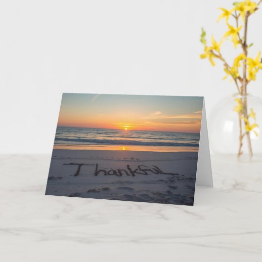🌅 Thankful at Sunset – Beach Thanksgiving Card カード (黄色い花)