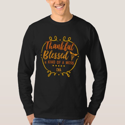 Thankful Blessed CNA Thanksgiving Fall Autumn Tシャツ (正面)