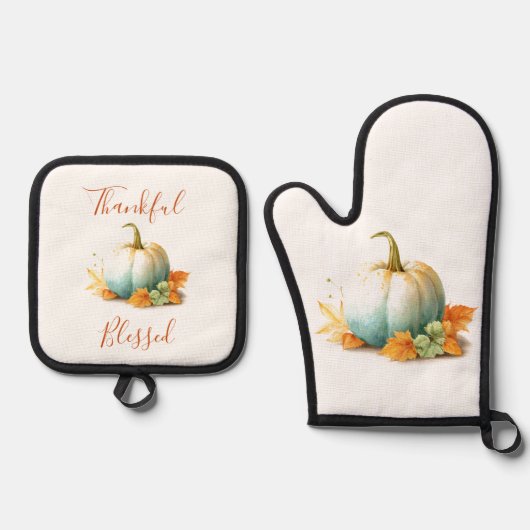 Thankful & Blessed Pumpkin Oven Mitt & Pot Holders 鍋つかみ&鍋敷きセット (正面)