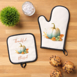 Thankful & Blessed Pumpkin Oven Mitt & Pot Holders 鍋つかみ&鍋敷きセット