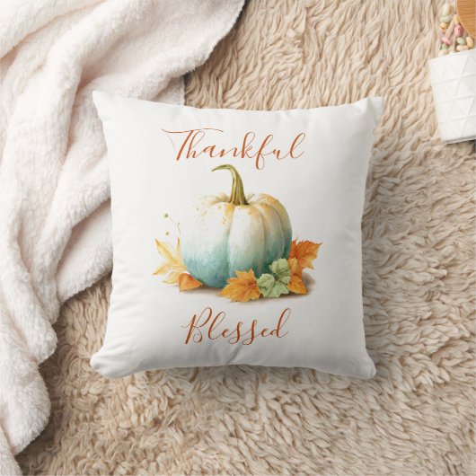 Thankful & Blessed Thanksgiving Pumpkin Pillow クッション (ブランケット)