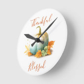 Thankful & Blessed Thanksgiving Pumpkin Wall Clock ラウンド壁時計 (傾斜)