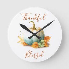 Thankful & Blessed Thanksgiving Pumpkin Wall Clock ラウンド壁時計