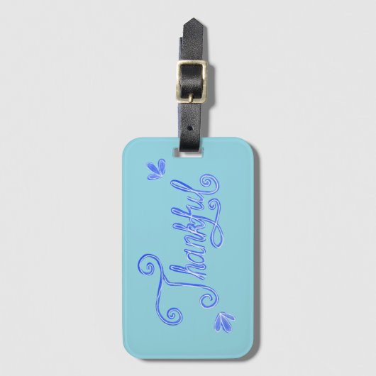 Thankful blue hand lettering ラゲッジタグ (正面縦)