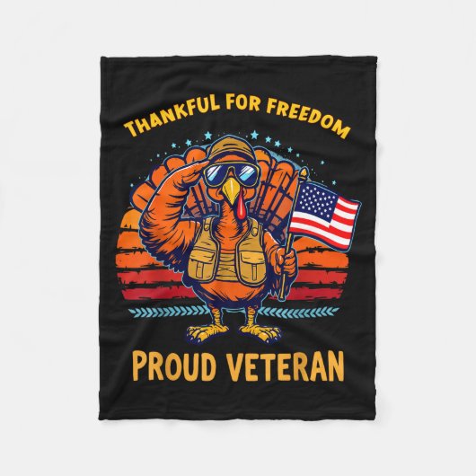 Thankful For Dom Proud Veteran Patriotic Thanksgiv フリースブランケット (正面)