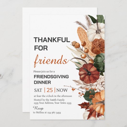 Thankful For Friends Dinner 招待状 (正面/裏面)