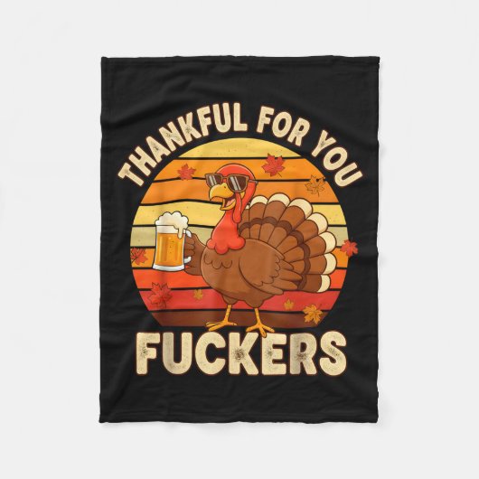 Thankful For You Forers Thanksgiving Happy Turkey  フリースブランケット (正面)