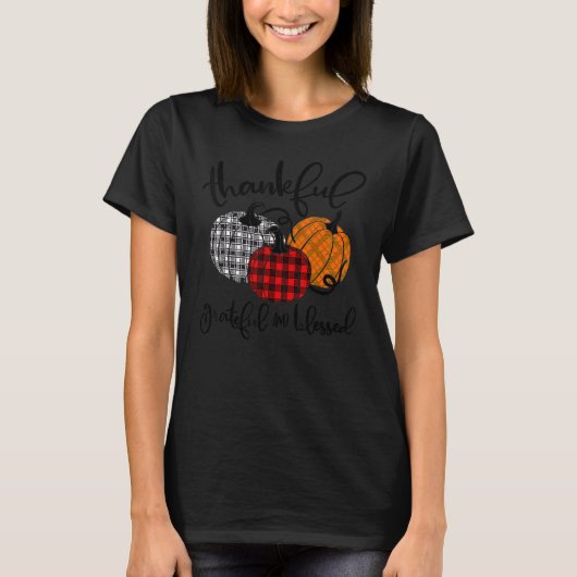 Thankful Grateful And Blessed Pumpkin Fall Leopard Tシャツ (正面)